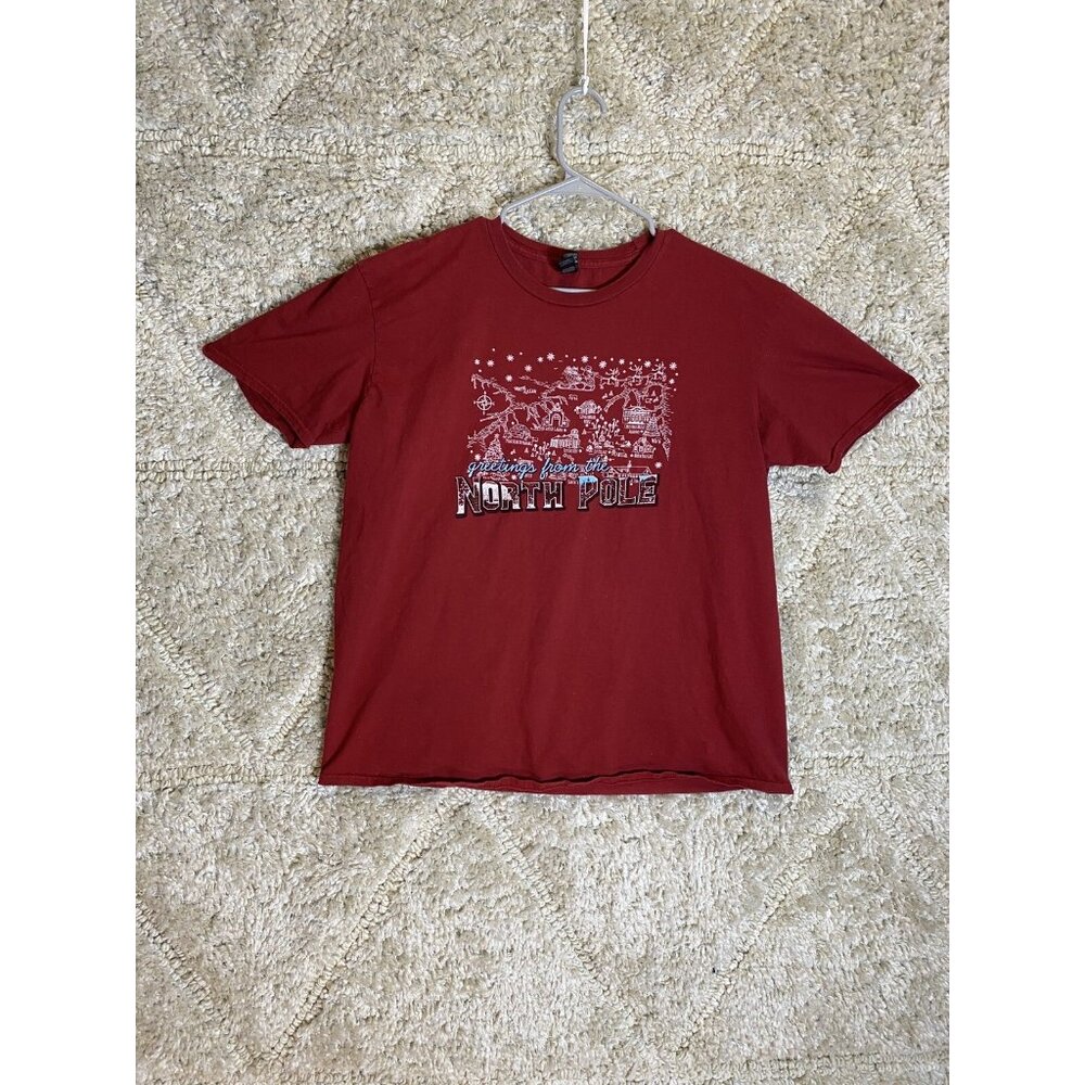 Greeting From The North Pole T-Shirt Men’s Size XL Red Crew Neck Graphic Logo